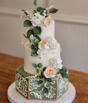 Red Ribbon Roses Wedding Cake – Freed's Bakery